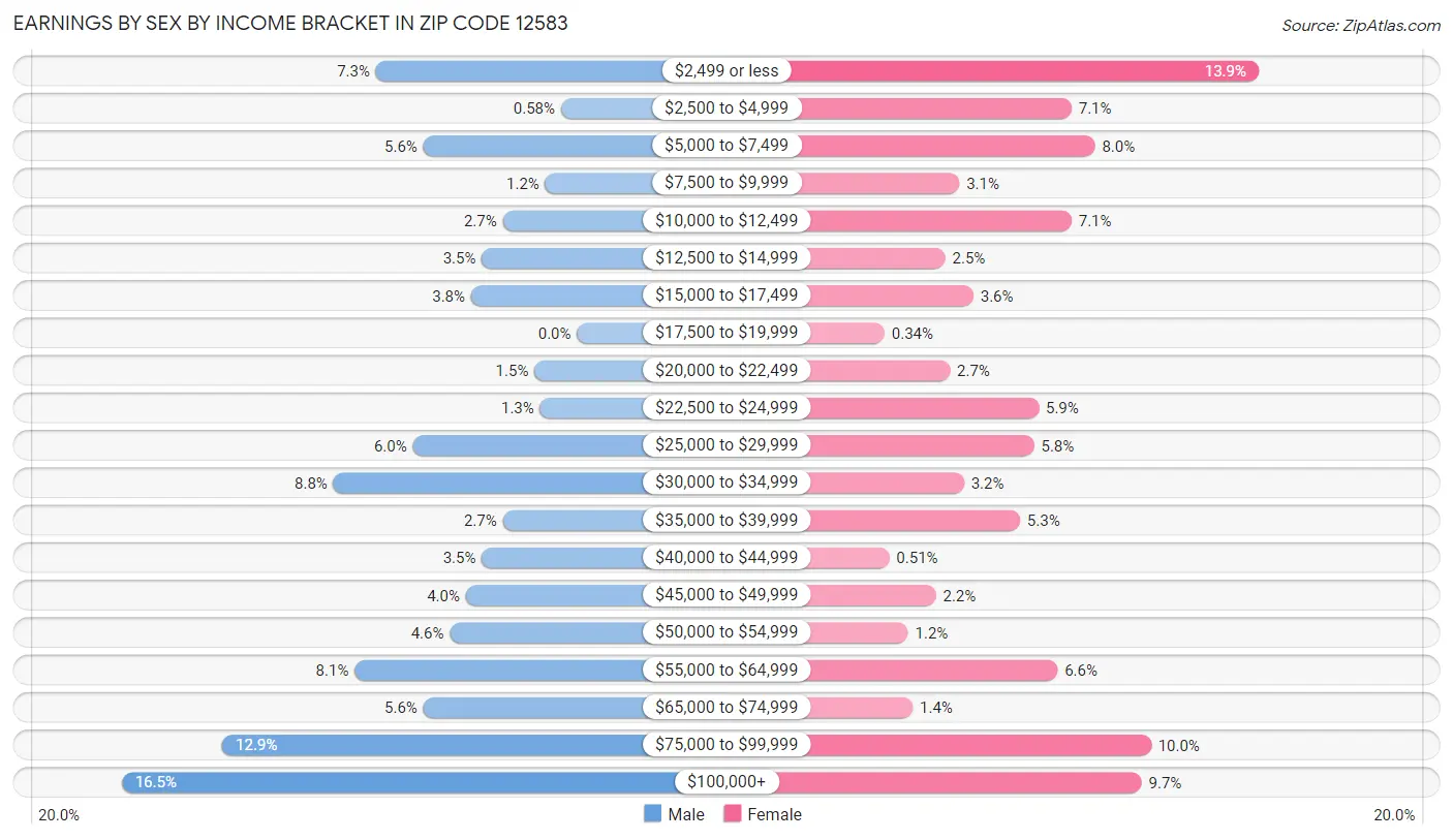 Earnings by Sex by Income Bracket in Zip Code 12583