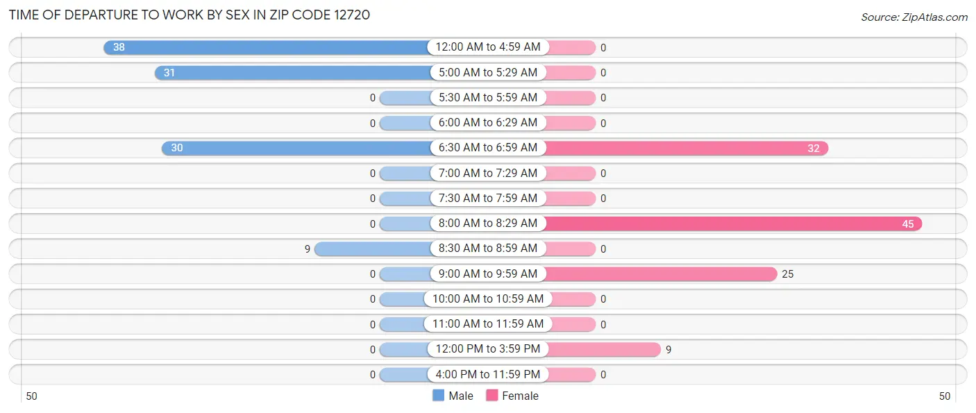 Time of Departure to Work by Sex in Zip Code 12720