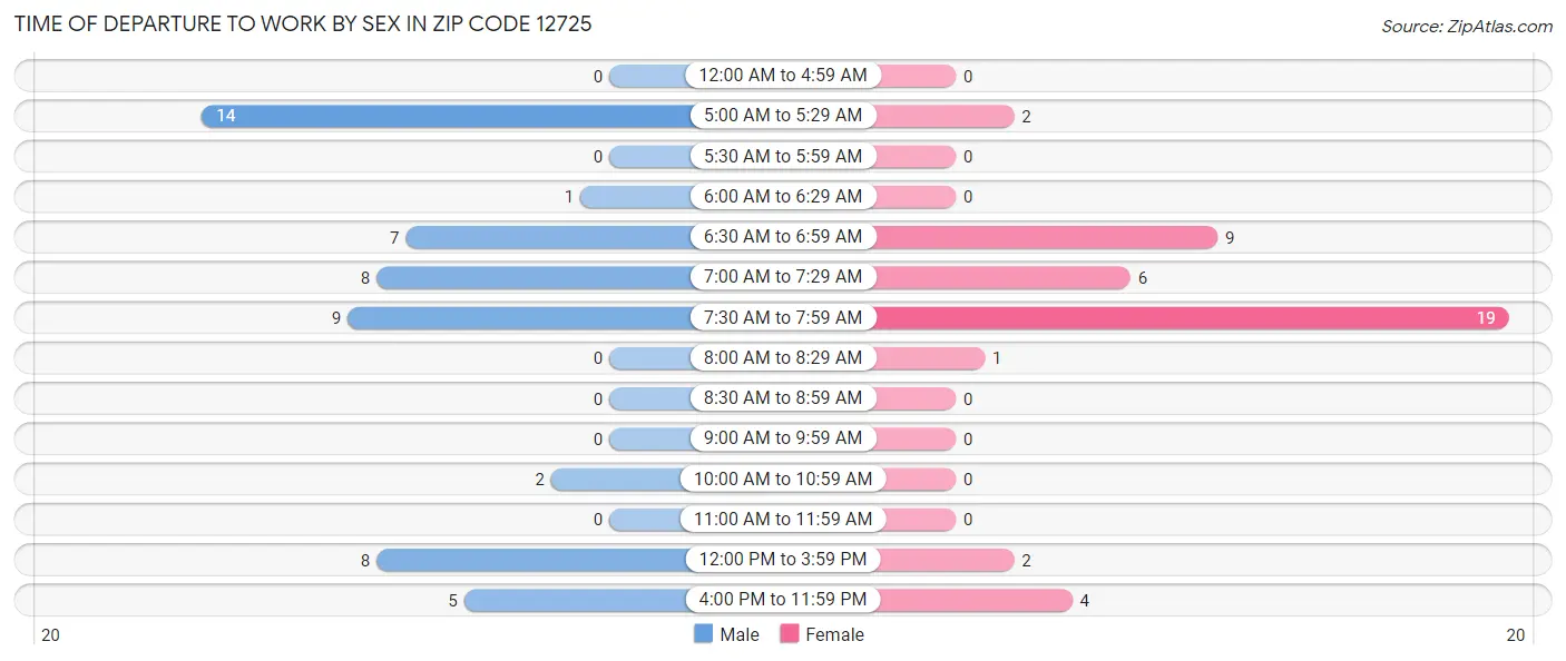 Time of Departure to Work by Sex in Zip Code 12725