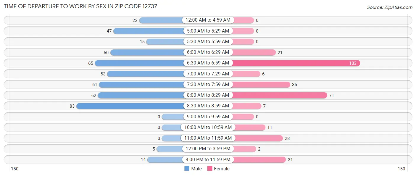 Time of Departure to Work by Sex in Zip Code 12737