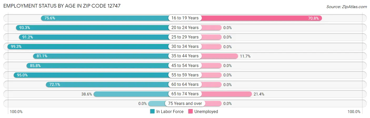 Employment Status by Age in Zip Code 12747