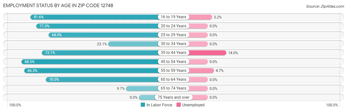 Employment Status by Age in Zip Code 12748