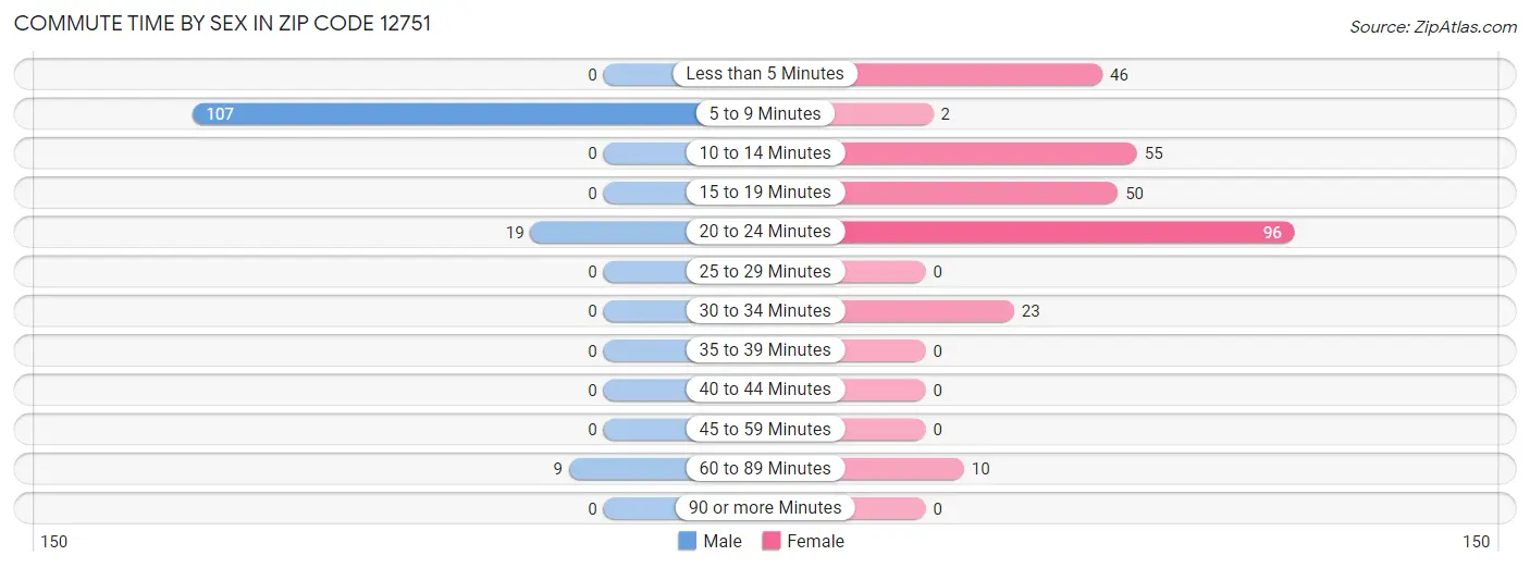 Commute Time by Sex in Zip Code 12751