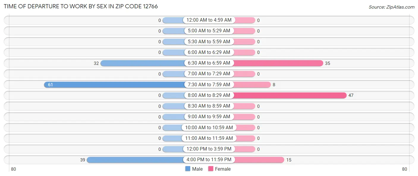 Time of Departure to Work by Sex in Zip Code 12766