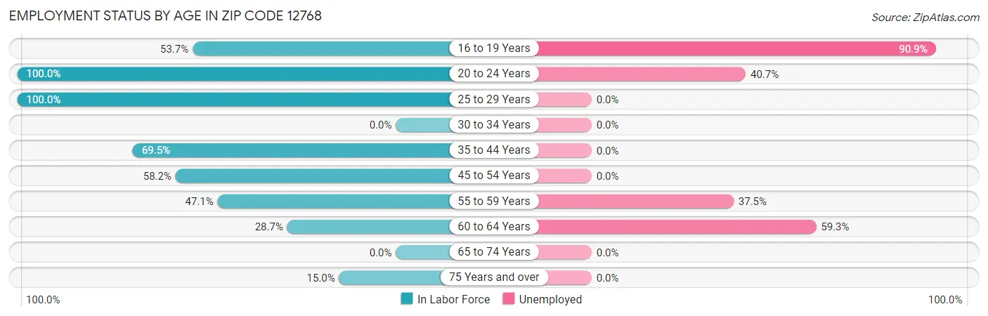 Employment Status by Age in Zip Code 12768