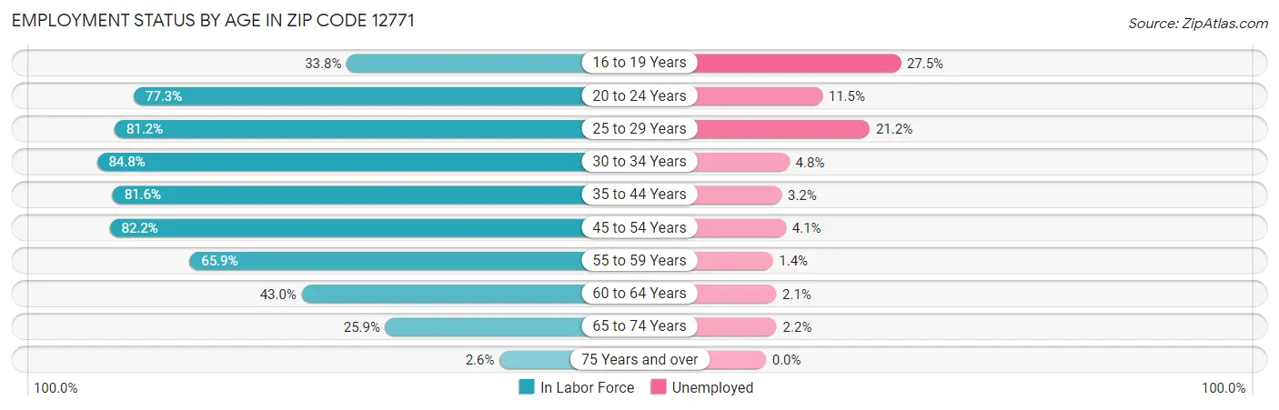 Employment Status by Age in Zip Code 12771