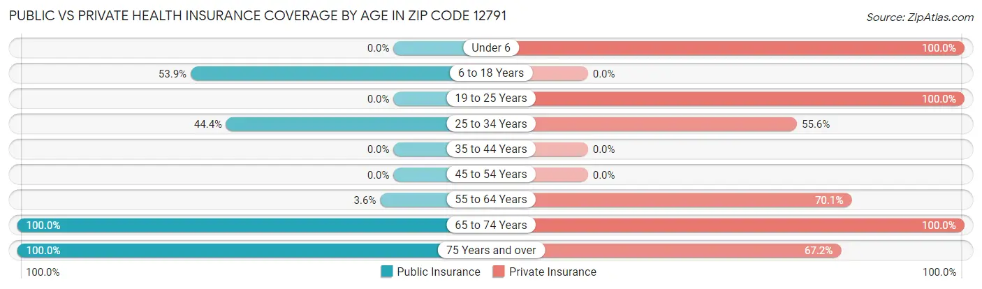 Public vs Private Health Insurance Coverage by Age in Zip Code 12791