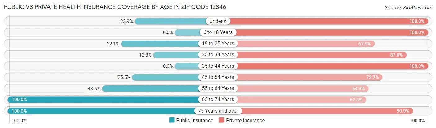 Public vs Private Health Insurance Coverage by Age in Zip Code 12846