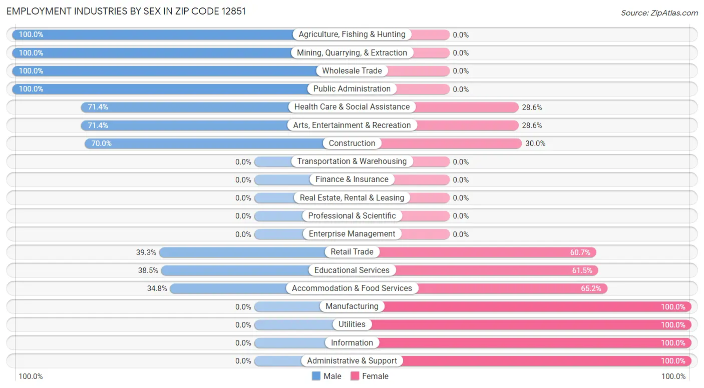 Employment Industries by Sex in Zip Code 12851