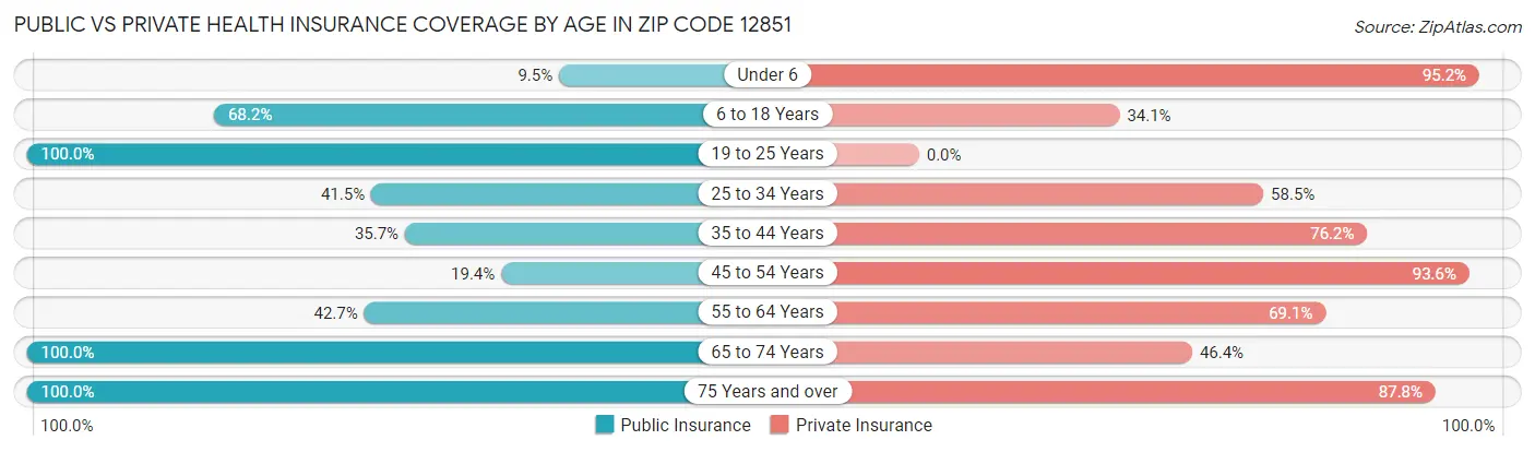 Public vs Private Health Insurance Coverage by Age in Zip Code 12851