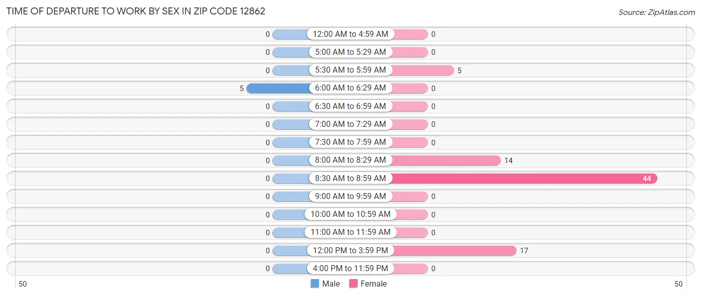 Time of Departure to Work by Sex in Zip Code 12862