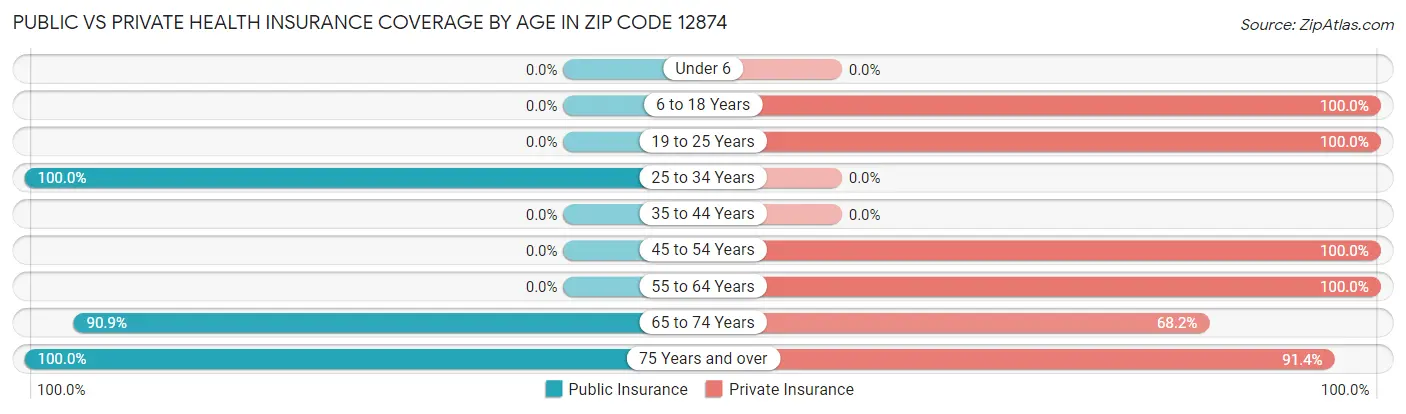 Public vs Private Health Insurance Coverage by Age in Zip Code 12874