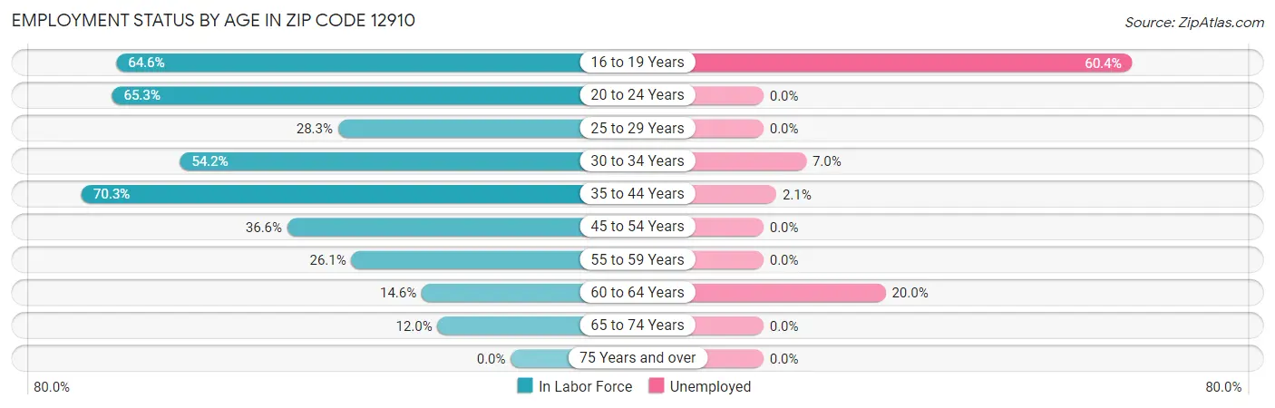 Employment Status by Age in Zip Code 12910