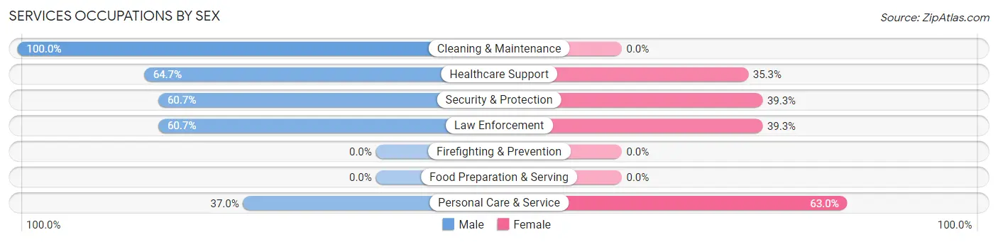 Services Occupations by Sex in Zip Code 12929