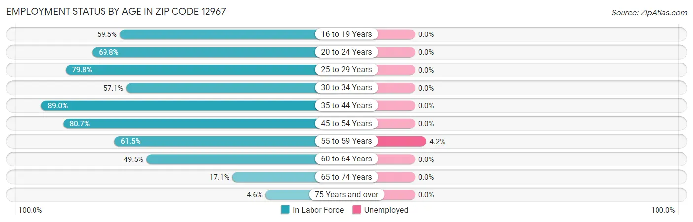 Employment Status by Age in Zip Code 12967