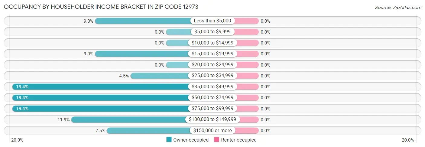 Occupancy by Householder Income Bracket in Zip Code 12973