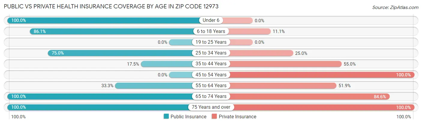 Public vs Private Health Insurance Coverage by Age in Zip Code 12973