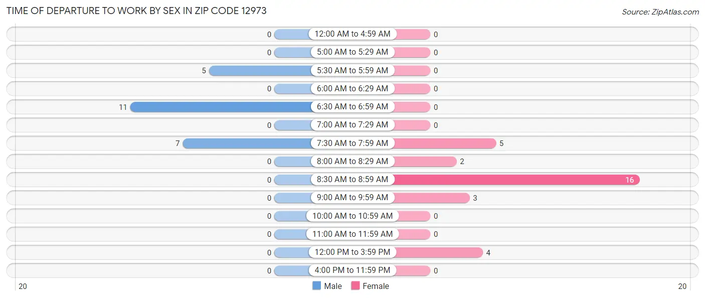 Time of Departure to Work by Sex in Zip Code 12973