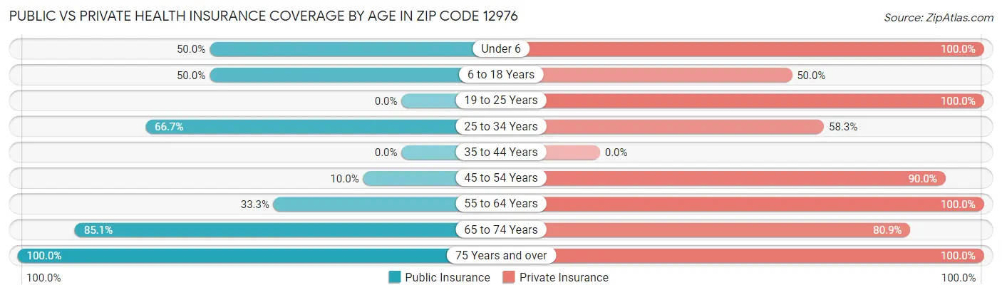 Public vs Private Health Insurance Coverage by Age in Zip Code 12976