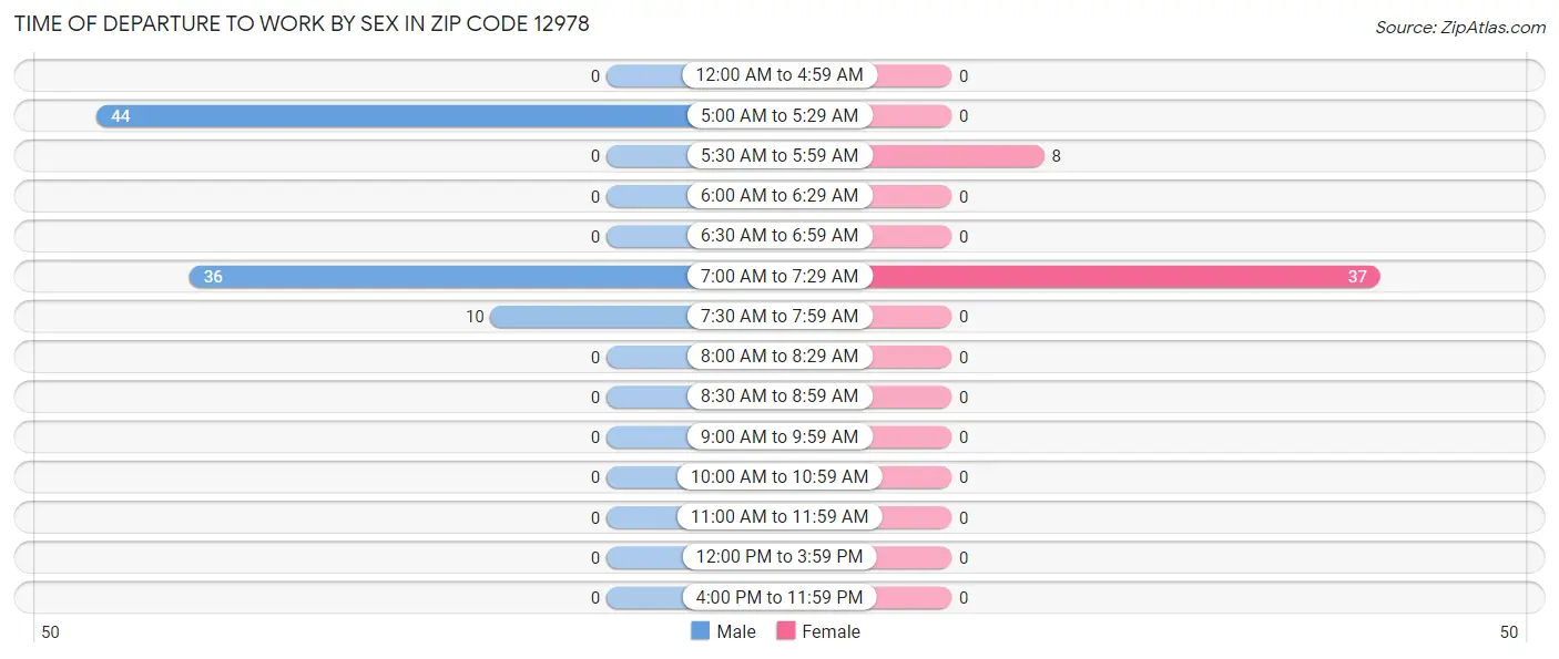 Time of Departure to Work by Sex in Zip Code 12978