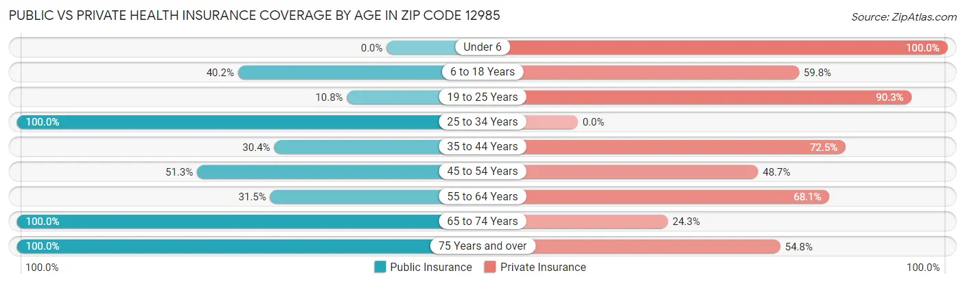 Public vs Private Health Insurance Coverage by Age in Zip Code 12985