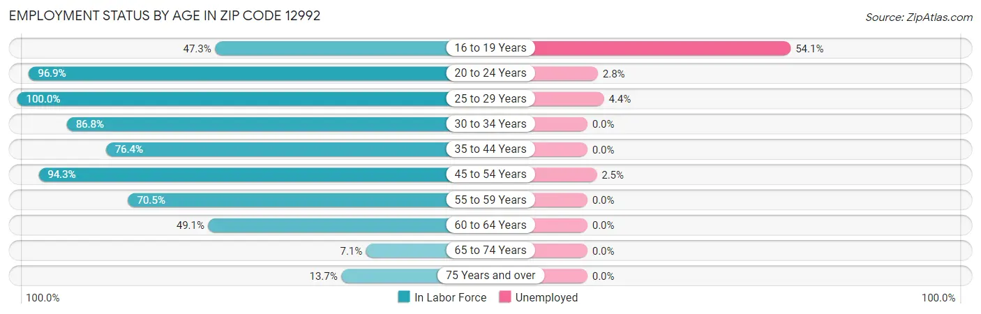 Employment Status by Age in Zip Code 12992