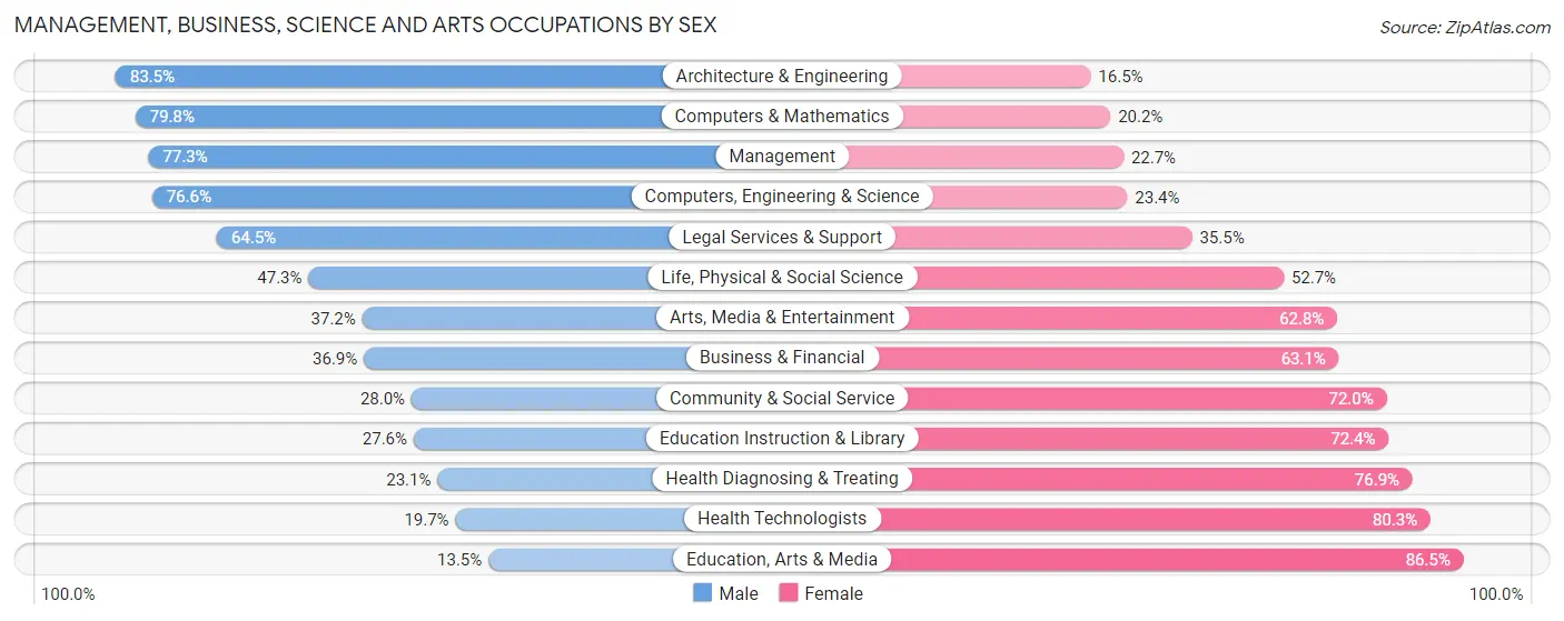 Management, Business, Science and Arts Occupations by Sex in Zip Code 13041