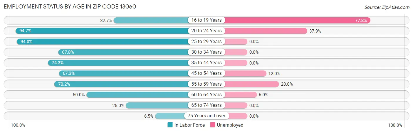 Employment Status by Age in Zip Code 13060