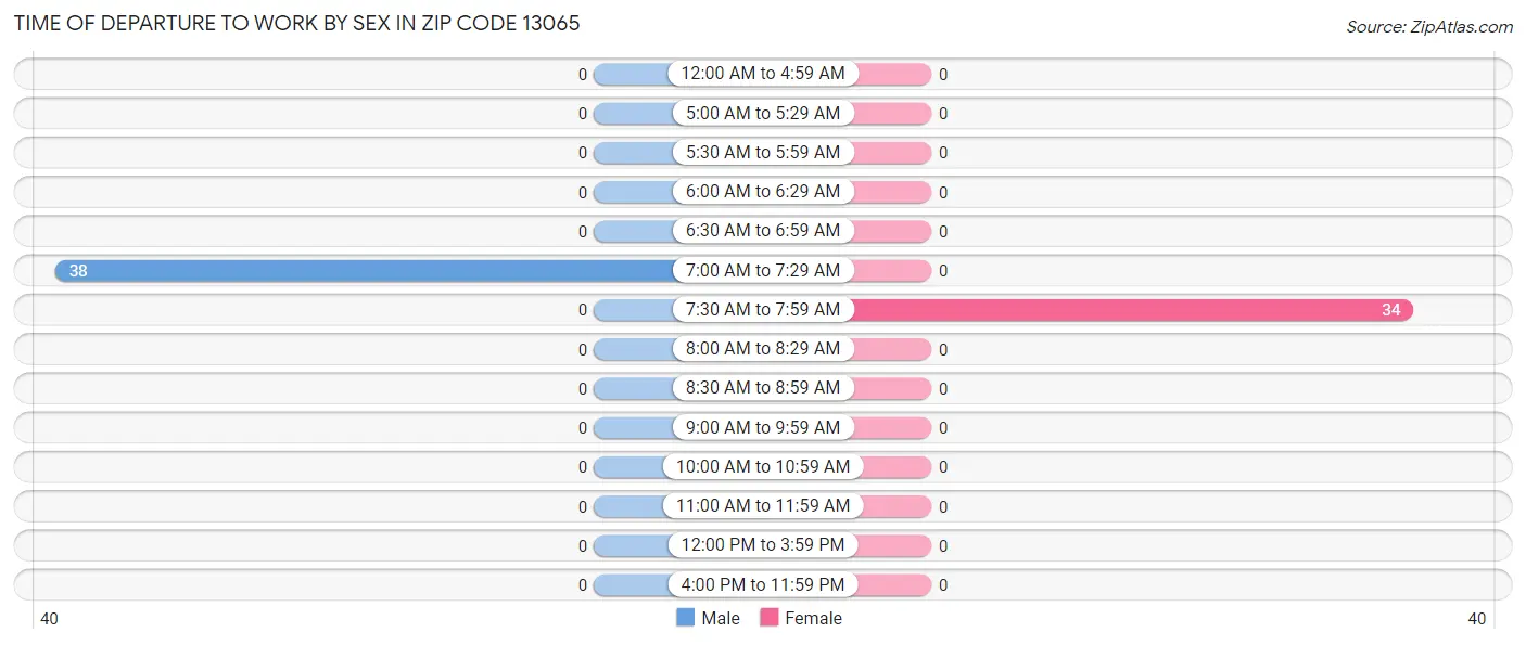 Time of Departure to Work by Sex in Zip Code 13065