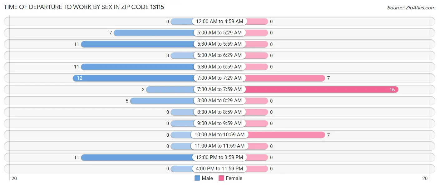 Time of Departure to Work by Sex in Zip Code 13115