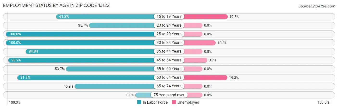 Employment Status by Age in Zip Code 13122