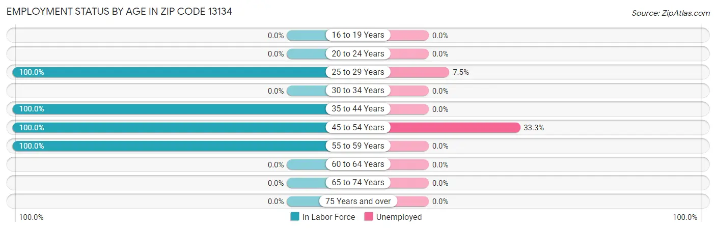 Employment Status by Age in Zip Code 13134
