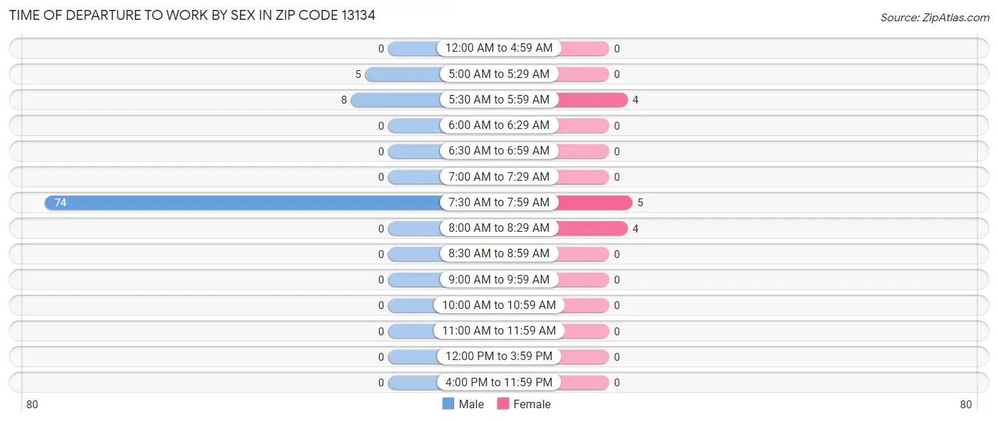 Time of Departure to Work by Sex in Zip Code 13134