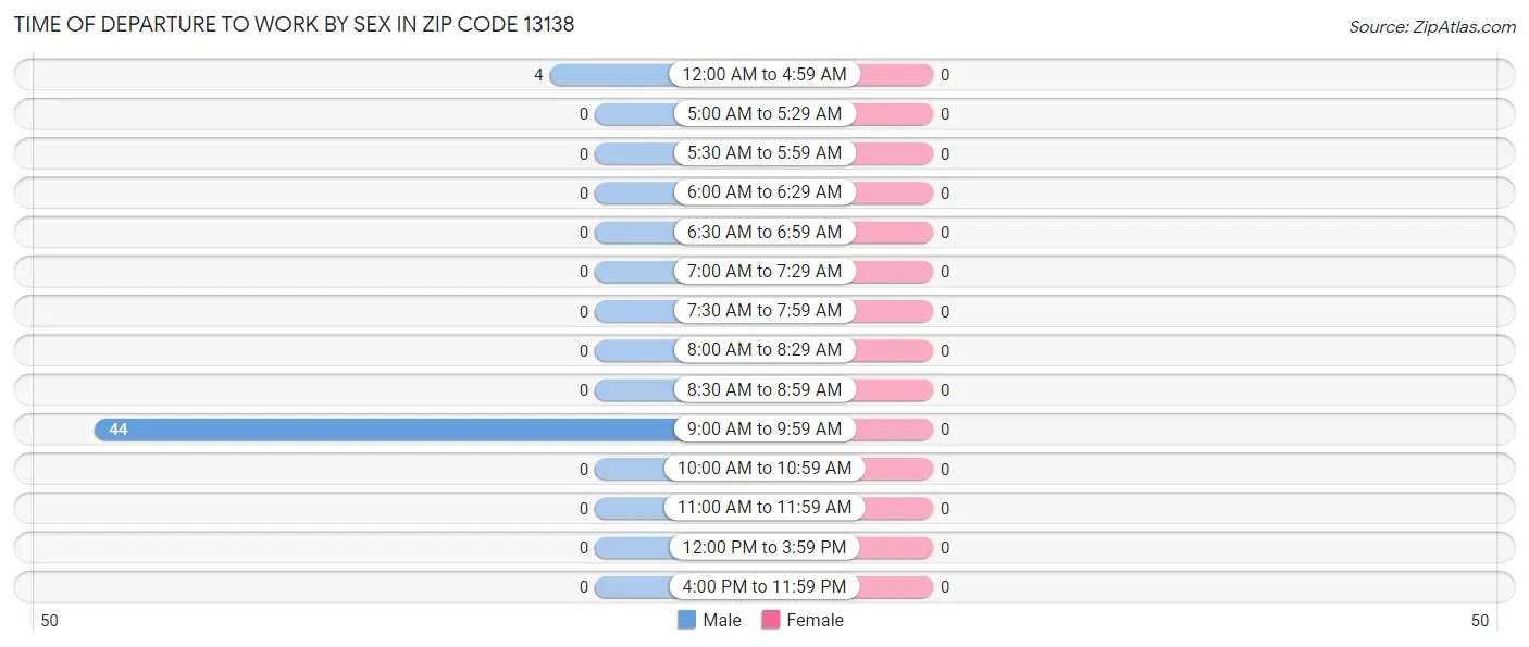 Time of Departure to Work by Sex in Zip Code 13138