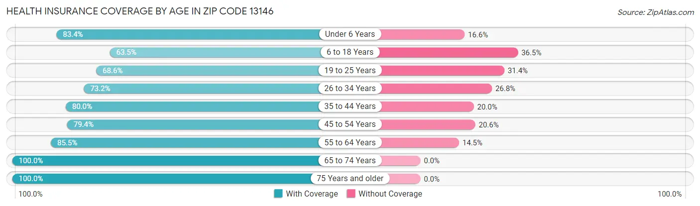 Health Insurance Coverage by Age in Zip Code 13146