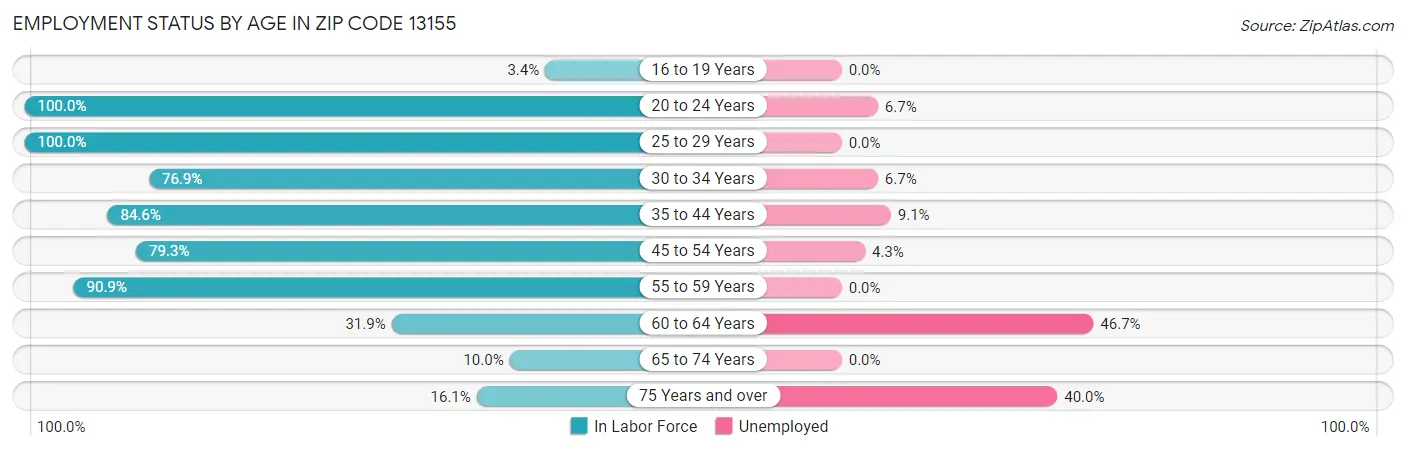 Employment Status by Age in Zip Code 13155