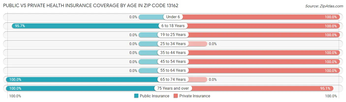 Public vs Private Health Insurance Coverage by Age in Zip Code 13162