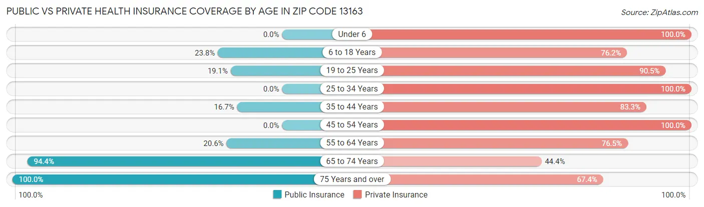 Public vs Private Health Insurance Coverage by Age in Zip Code 13163