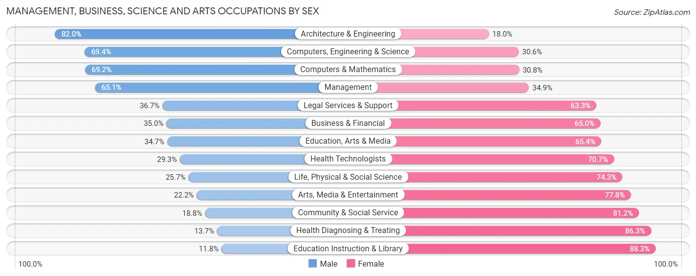 Management, Business, Science and Arts Occupations by Sex in Zip Code 13165