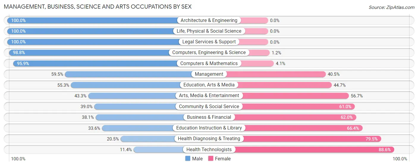 Management, Business, Science and Arts Occupations by Sex in Zip Code 13203