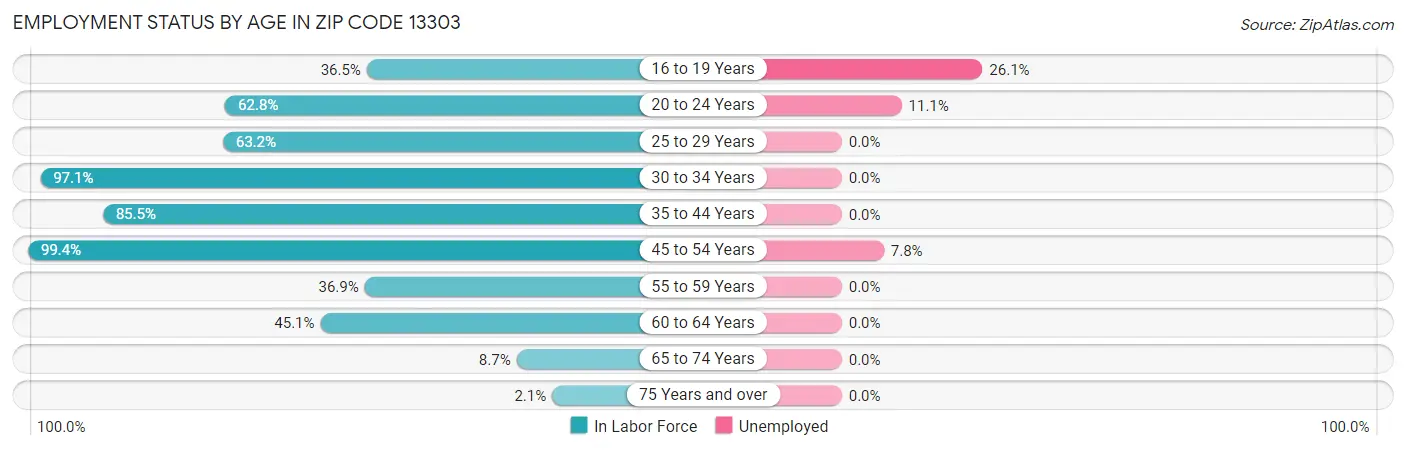 Employment Status by Age in Zip Code 13303