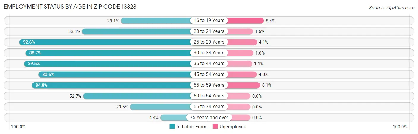 Employment Status by Age in Zip Code 13323