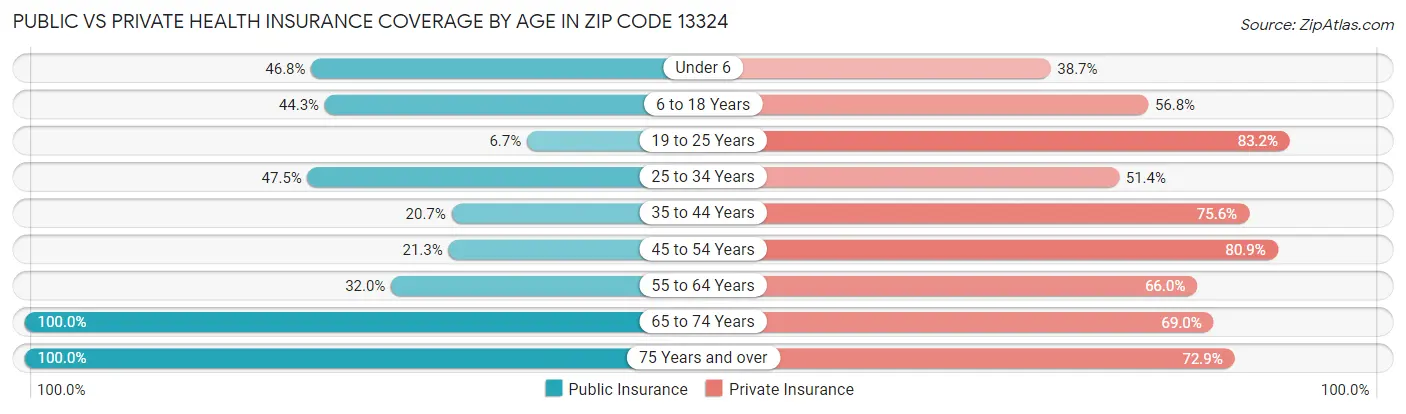 Public vs Private Health Insurance Coverage by Age in Zip Code 13324