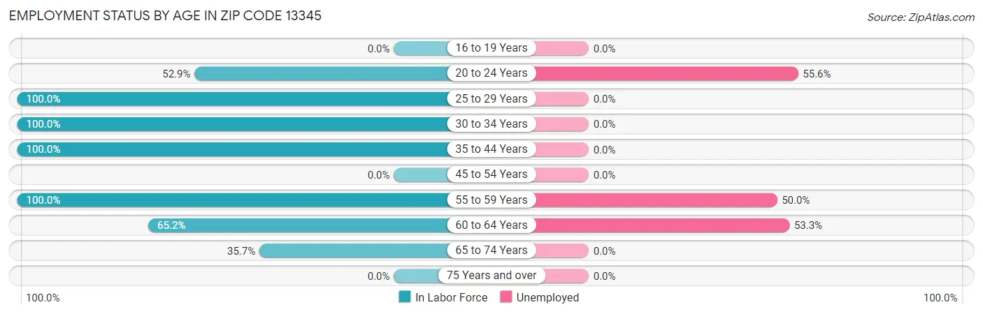 Employment Status by Age in Zip Code 13345