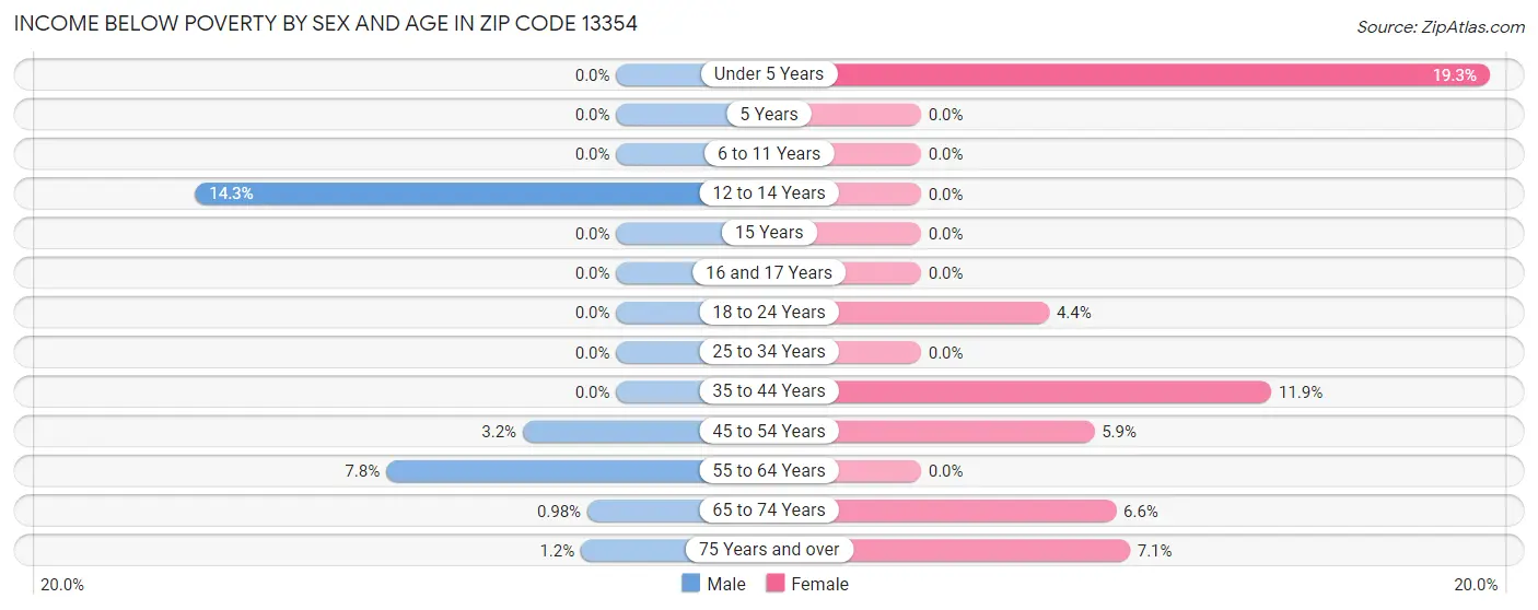 Income Below Poverty by Sex and Age in Zip Code 13354