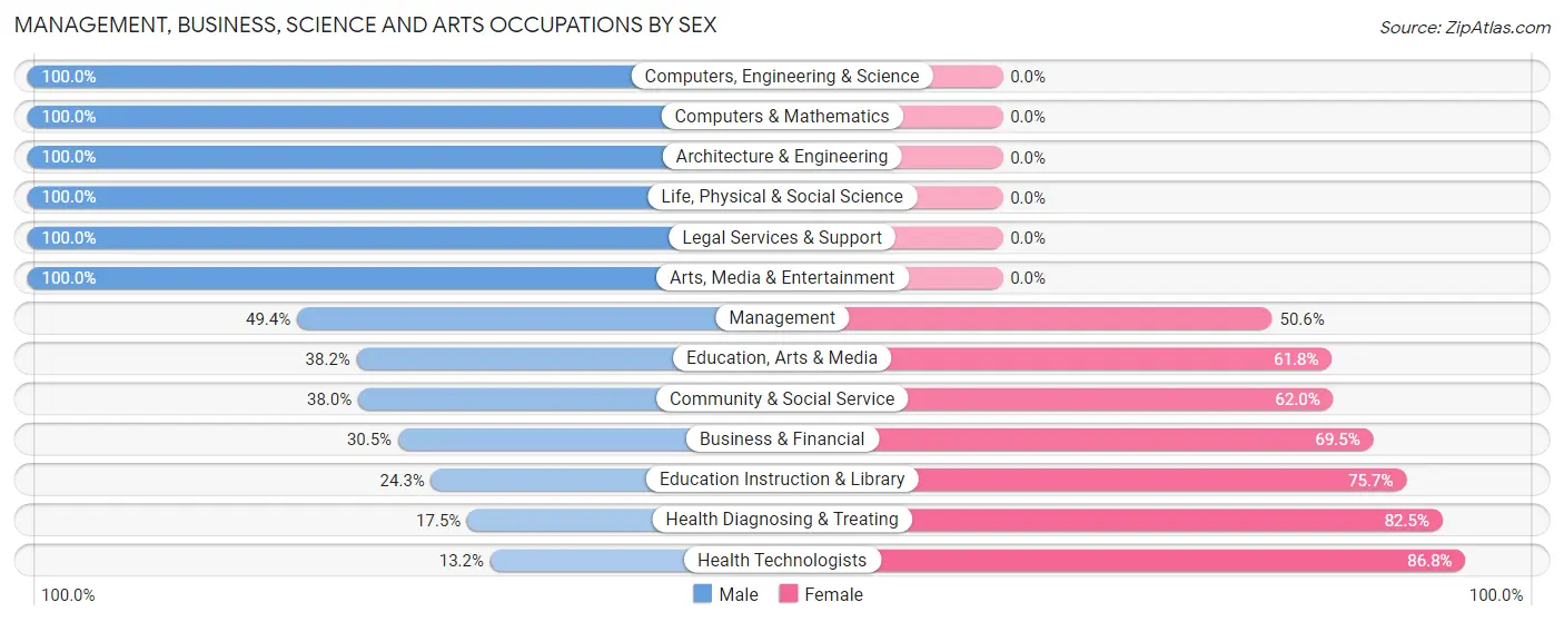 Management, Business, Science and Arts Occupations by Sex in Zip Code 13357