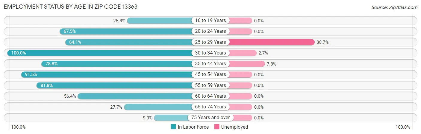Employment Status by Age in Zip Code 13363
