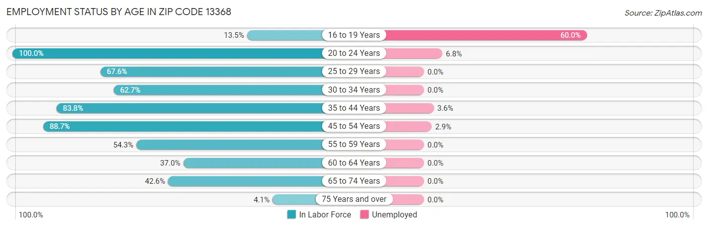 Employment Status by Age in Zip Code 13368