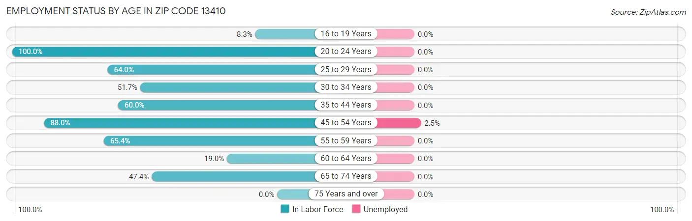 Employment Status by Age in Zip Code 13410