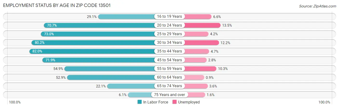 Employment Status by Age in Zip Code 13501